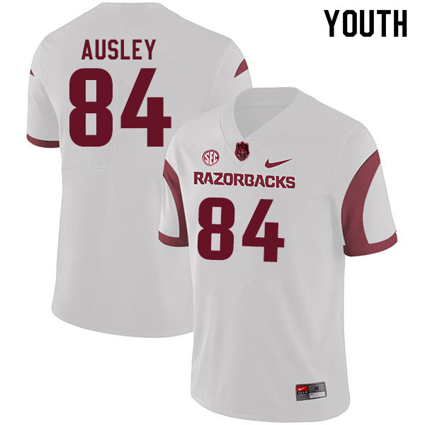 Youth #84 Peyton Ausley Arkansas Razorbacks College Football Jerseys Sale-White - Click Image to Close